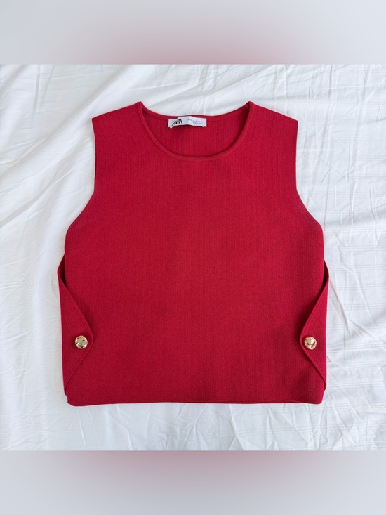 Zara Tops - Zara Red Sleeveless Knit Shell with Gold Button Detail top